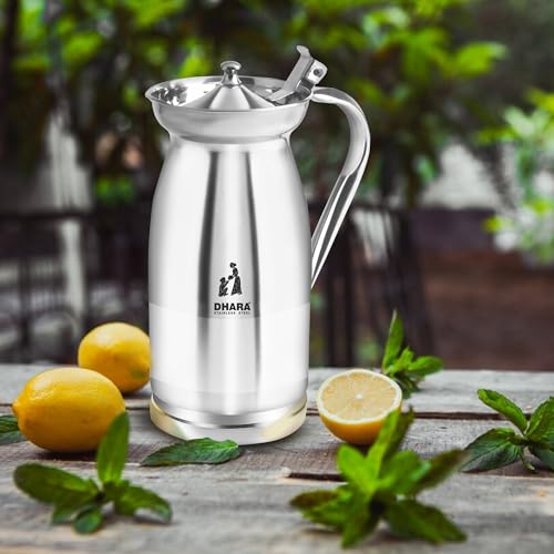 Image of Dhara Stainless Steel Jug for Water, Rust Free 2 Litre Jug with Streamlined Handle & Lid for Home and Restrurent Use
