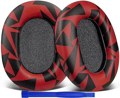 SOULWIT Protein Leather Replacement Earpads for Sony WH-1000XM5 (WH1000XM5) Noise Canceling Headphones, Ear Pads Cushions with Noise Isolation Memory Foam, Added Thickness - Red Storm
