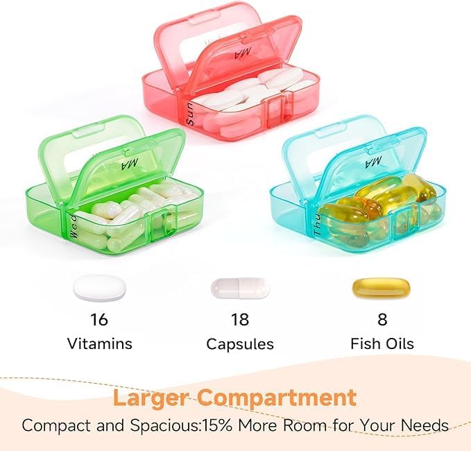 Miniatura 2 de Zoksi Organizador de pastillas 2 veces al día, pastillero semanal de 7 días, organizador diario de píldoras Am Pm, pastillero de viaje para