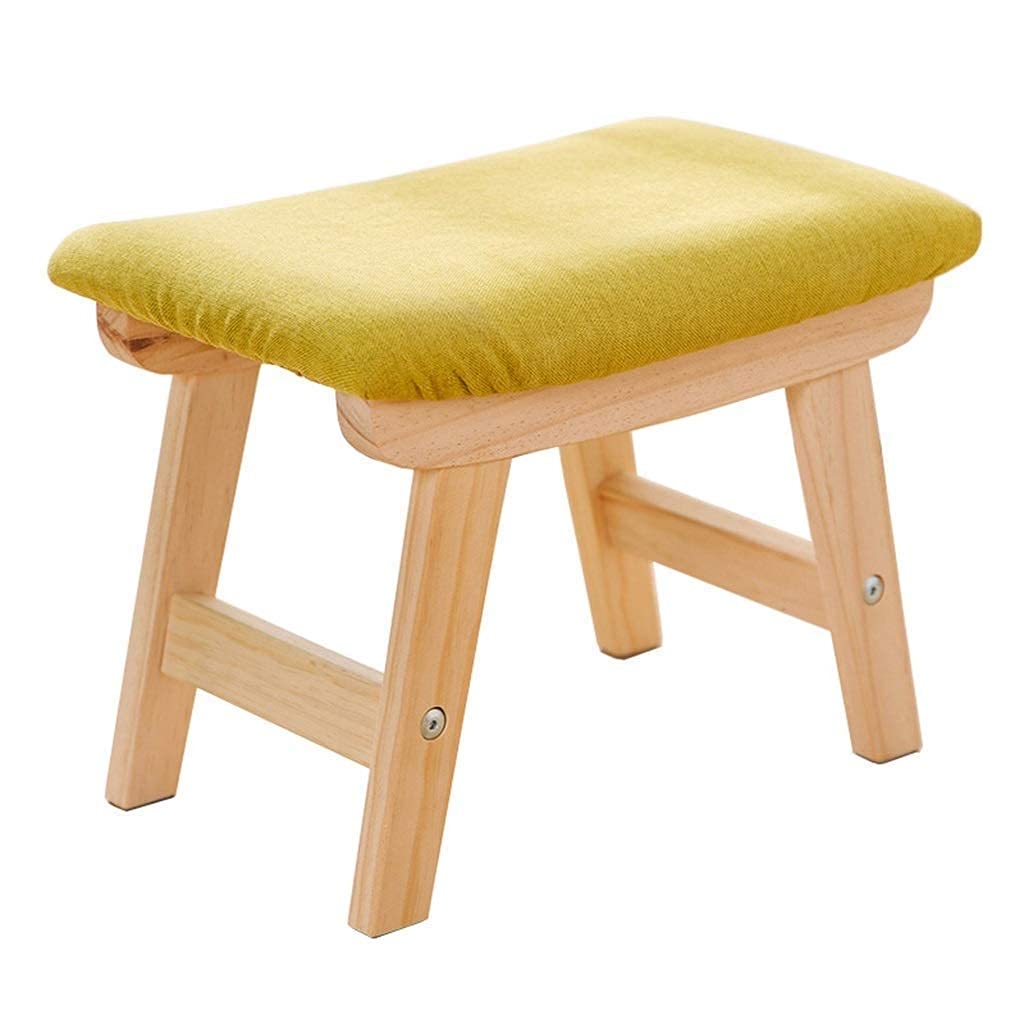 Repose-pieds rembourré en lin vert et bois avec housse lavable