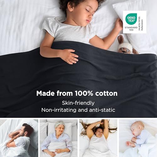 Image of Bedsure 100% Cotton Blanket, Herringbone Weave, King, Black