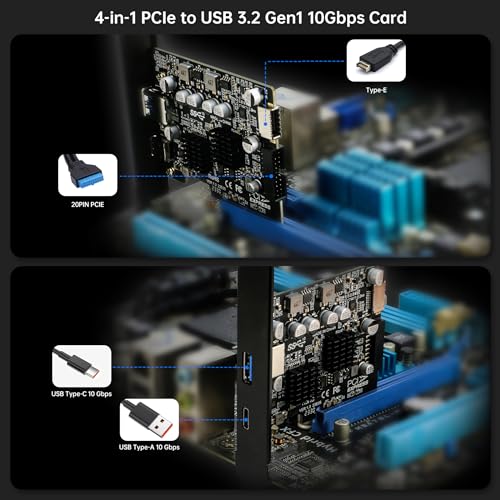 image for USB 3.1 PCIe Card, RIITOP PCI-e 3.0 to USB3.2 Gen1 Adapter (10Gbps) Ex