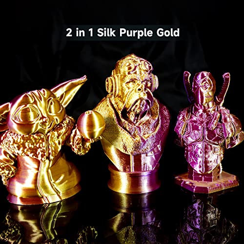 Image of Gratkit Silk Dual Color PLA Filament, 1.75mm, 1KG, Silk PLA Purple & Gold | Bi Color 3D Printer Filament, 2 in 1 Coextrusion PLA, + /-0.03mm, Fit for Most FDM 3D Printers