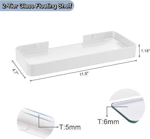 Miniatura 30 de Z metnal Estantes de baño de vidrio templado, estante flotante negro mate para pared, estante de pared para organizador de baño, marco de aluminio