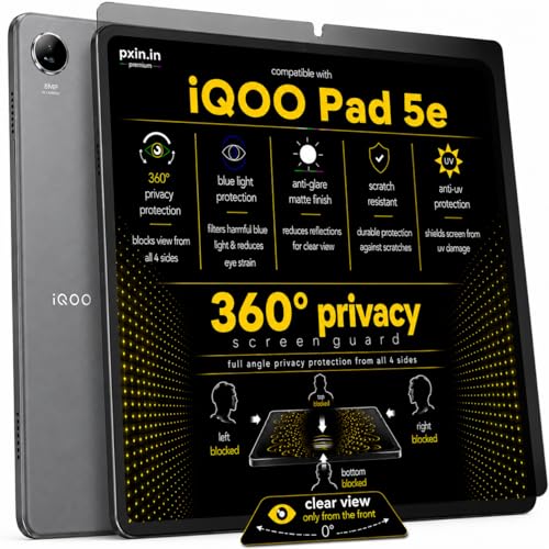 Image of Pxin 360 Pro Privacy Screen guard compatible with iQOO Pad 5e | Anti Glare | Anti UV | Anti Blue | Anti Reflection | Privacy Filter | Unbreakable Build
