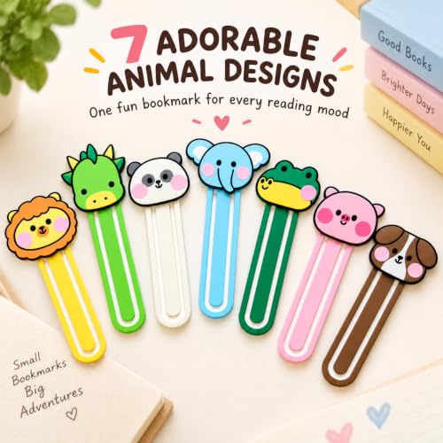 Image of 7 Pack Kawaii Animal Bookmarks Set | Cute Design | Durable & Waterproof