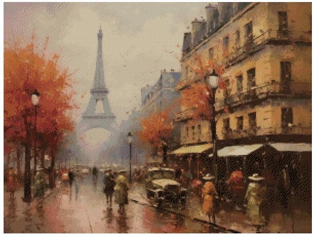 Broderie point de croix Paris 1900 en coton de qualité supérieure pour tableau paysage unique