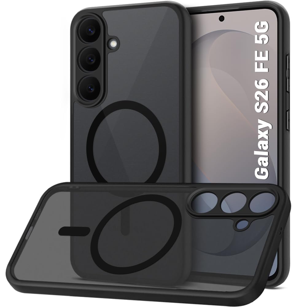 TheGiftKart Hybrid Shockproof Back Cover Case for Samsung Galaxy S26 FE 5G Compatible with MagSafe | Hard Back Cover Case for Samsung S26 FE 5G (PC & TPU, Translucent Smoke Matte Back, Black Sides)