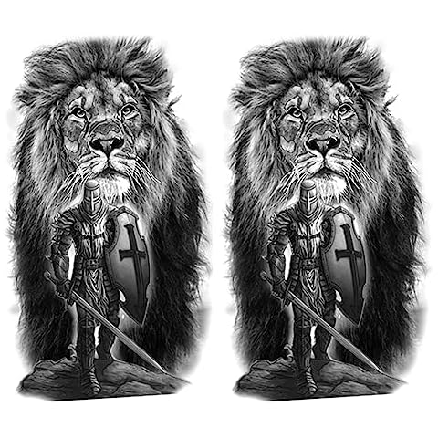 Oottati 2 Sheets Waterproof Arm Temporary Tattoo Stickers the Crusades Knight Soldier Warrior Cross Lion Cover