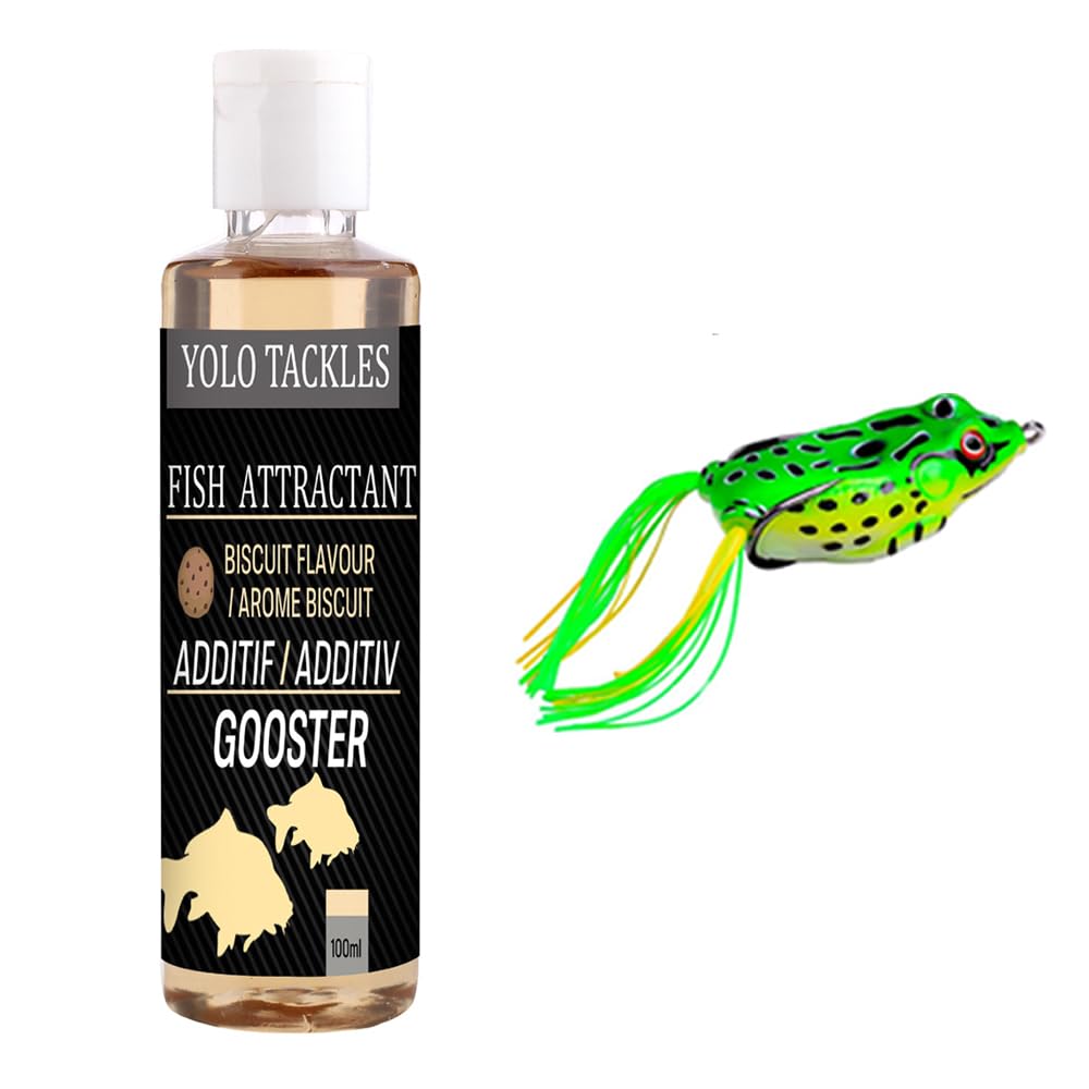 Fishing Biscuit Flavour Fish Attractant Additive Gooster, 100ml and Floating Frog Lure