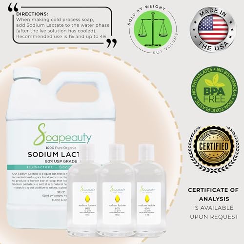 Image of SODIUM LACTATE for Soap Making & Lotions | 60% USP Pure Natural Preservative | Harder Bar of Soap, Bigger Yield, Faster Cure Time, Provides Moisture | 32 oz