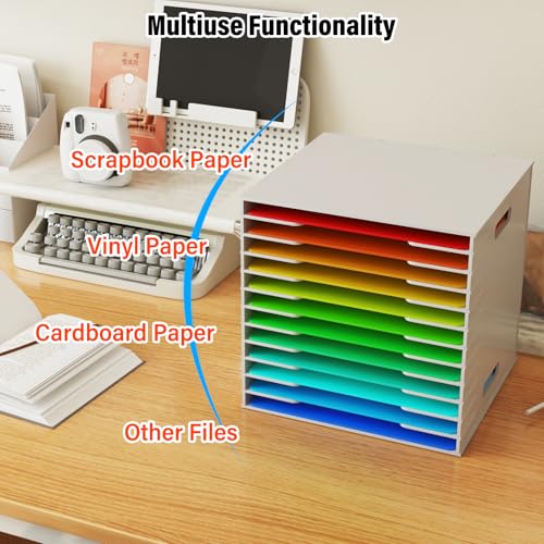 Image of Scrapbook Paper Organizer, 12 Tier Desktop File Sorter Storage Desktop Paper Holder, 13 inch x 12 inch Papers Storage, Document Letter Tray, A4 Papers Document Storage Rack for Home, Office and School