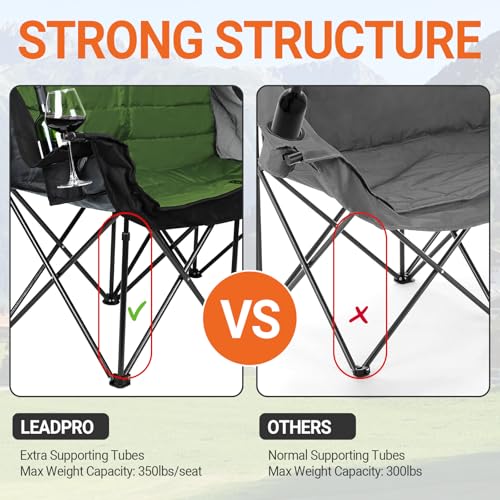 Image of 700LBS 2-Person Heavy Duty Double Camping Chair Loveseat Green