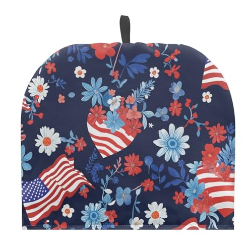Image of Eucalyptus Flower USA Flag Teapot Cozy Tea Cozies Insulated Keep Tea Warm Teapot Dust-Proof Cover for Patriotic July 4th Independence Day Decor