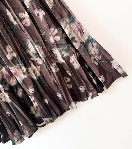 Women’s Pleated Long Skirts Elastic High Waist Vintage Long Floral Skirt Swing Flowy A-Line Maxi Beach Skirt4