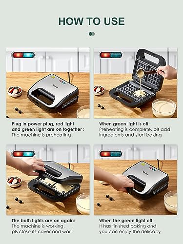 Reemix 3-in-1 Waffle, Grill & Sandwich Maker, Panini Press Grill and Waffle Iron Set with Removable Non-Stick Plates, Perfect for Grilled Cheese, Tuna Melts, Burgers, Steaks (Black, Stainless steel)