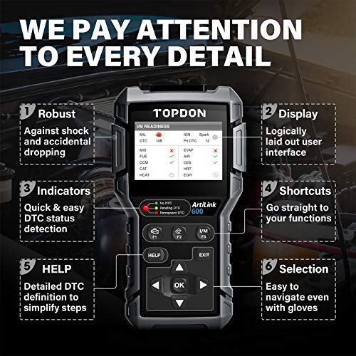 OBD2 Scanner TOPDON AL600, ABS SRS Code Reader, Diagnostic Scan Tool, Active Test for ABS/SRS, with Car Maintenance Reset Services of Oil, BMS, SAS