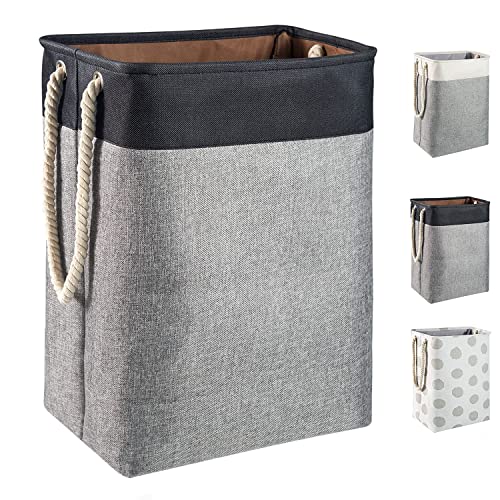 BrilliantJo Large upgrade Laundry Baskets 78L, Collapsible Linen Laundry Hamper Washing Basket with Handles, Laundry bin suitable for Bedrooms Laundry Room, Bathroom, 23.6" * 16.5" * 12.2", Black+Grey