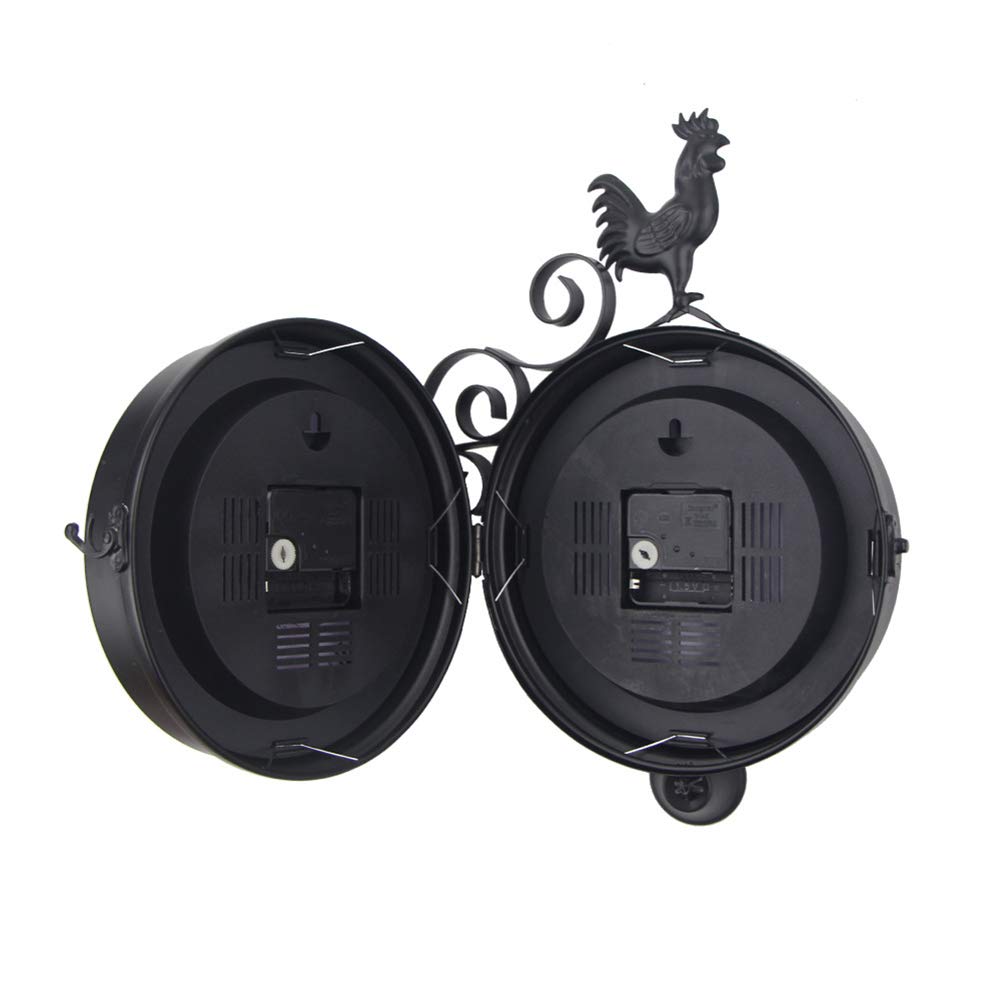 Horloge murale double face - Horloge de gare - Étanche - 30 x 37 x 9 cm - Avec design en fer forgé - Style rétro - Pour gare, couloir ou jardin - Noir