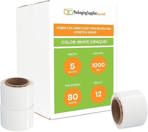 Vista 47 de PSBM - Mini envoltura elástica negra con asa, paquete de 12, 5 pulgadas x 1000 pies, calibre 80, adhesivo de plástico de tinte oscuro/opaco