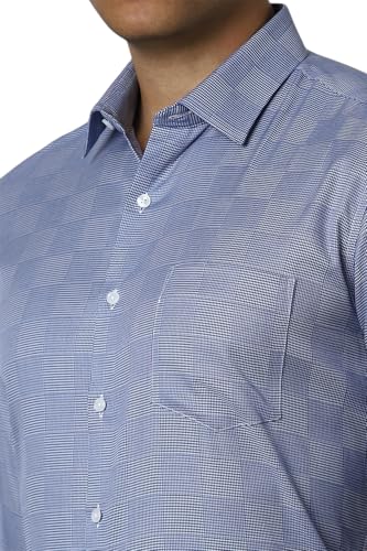 Image of Van Heusen Men Blue Slim Fit Check Full Sleeves Formal Shirt