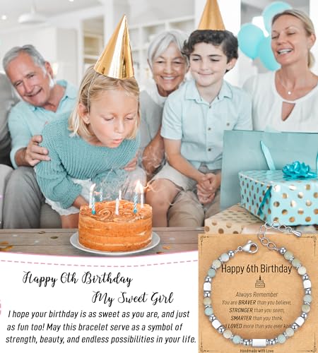 Image of AryaHozel 4mm Natural Stone Bracelet with Birthday Cards, 6-21 Year Old Birthday Gifts for Girls Daughter Granddaughter Niece Sister Women Friends