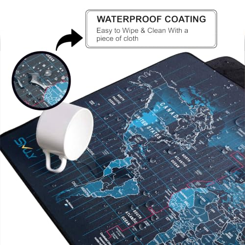 Image of World Explorer Map Mouse Pad 11x23Inch 2mm Extended Gaming Deskmat with Anti-Slip Rubber Base Mousepad for Smooth Surface Deskpad for PC & Laptop Use Waterproof, Stiched (Black /Navy Blue)Deskpad