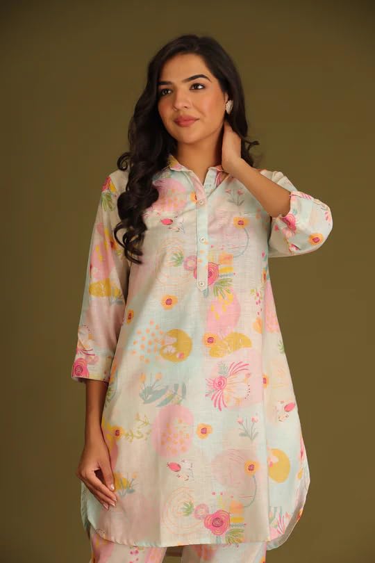 Image of Leriya Fashion Co-ord Set for Women Stylish Rayon | Kurta Sets for Woman | Kurtis | Short Kurti for Women | Dress For Woman | 3 /4 Sleeve Printed Ethnic Co Ord Set
