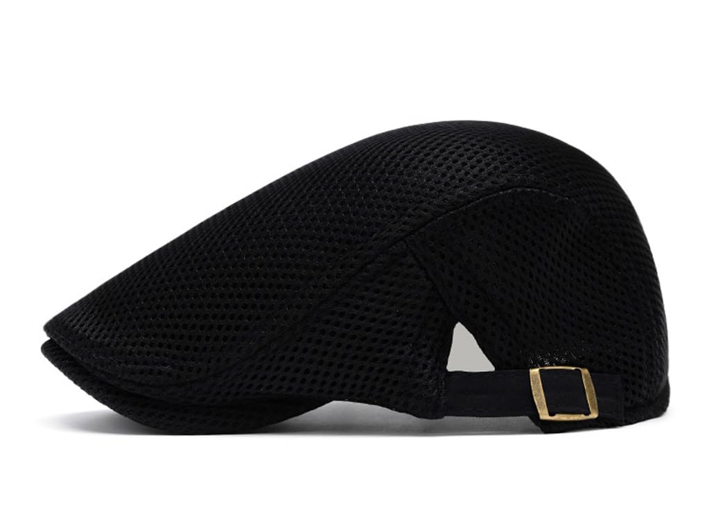 Unisex Beret Hat Newsboy Gatsby Cap Breathable Mesh Adjustable Flat Cap Ivy Cabbie Hat for Women Men Black