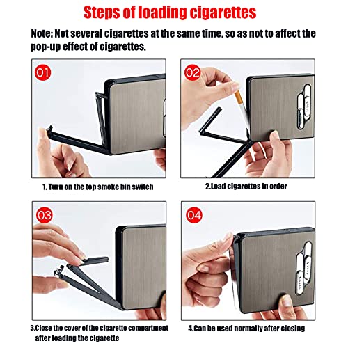 OLDENDO Cigarette Case with Lighter, Automatic Ejection Box Holder for Full Pack 20 Regular Size Cigarettes Built in Dual Arc Lighters USB Rechargeable (Black)
