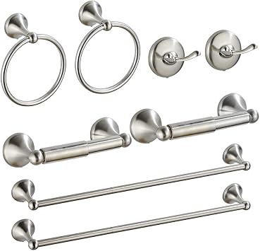 8 Piece Bathroom Accessory SetAdjustable Towel Bar, Towel Ring, Toilet Paper Holder,Towel Hook, Wall Mounted Bathroom Hardware Accessories Set,Brushed Nickel
