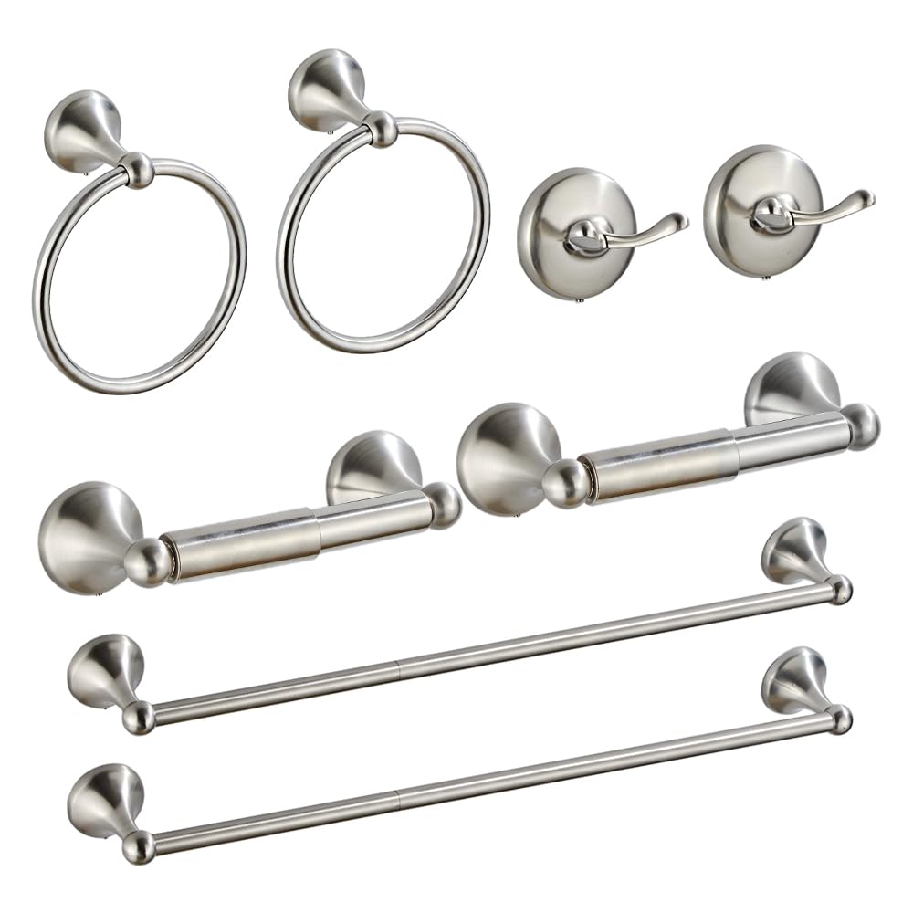 8 Piece Bathroom Accessory Set(Adjustable Towel Bar, Towel Ring, Toilet Paper Holder,Towel Hook), Wall Mounted Bathroom Hardware Accessories Set,Brushed Nickel
