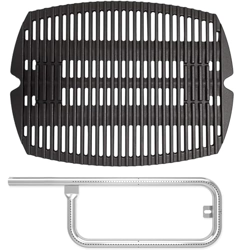 Image of SafBbcue 7644 /7582 Cast Iron Cooking Grates & 60040 Grill Burner Tube kits for Weber Q1200 Q100 Q120 Q1000 50060001 386001 86002 516001 Grills, Grids & Grates for Baby Q Gas Grills, 17 inch