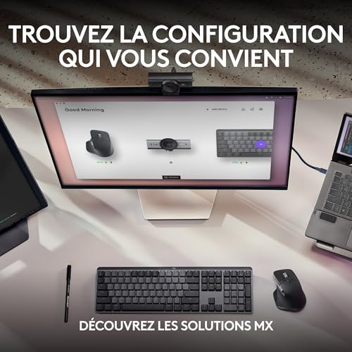 Logitech MX Brio Webcam de Collaboration et Streaming 4K Ultra HD, 1080p à 60 IPS, 2 micros avec réduction de Bruit, Show Mode, USB-C, Cache pour Webcam, Microsoft Teams, Zoom, Google Meet, Graphite