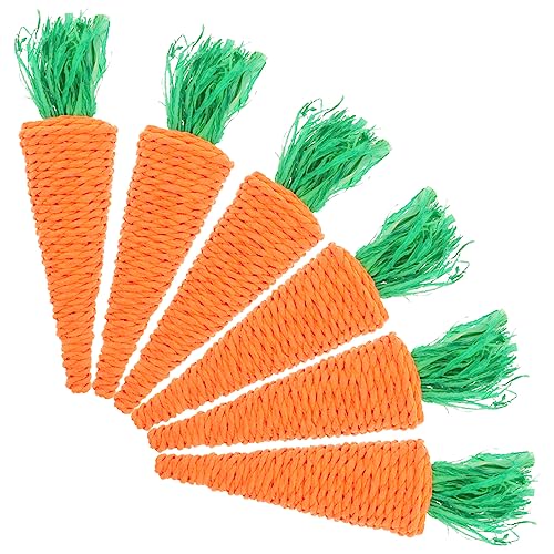 NOLITOY 6個 ニンジンの装飾のおもちゃ 採餌 おもちゃを噛む 現実的な 歯 バニーのおもちゃ 織物 手織り大根おもちゃ うさぎの慰めのおもちゃ ペーパーロープ Orange