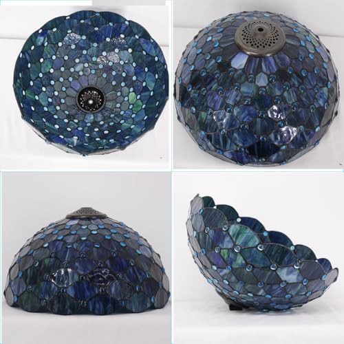 Image of 16 Inch Tiffany Stained Glass Lamp Shade Replacement Only(Blue Beads) | Fit For Table Lamps FLoor Lamp Ceiling Fixture Pendant Hanging Light Home Office Decoration