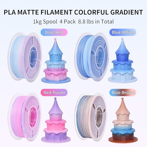 Image of RAMBERY 4KG Matte Rainbow PLA 3D Printer Filament 4 Colors PLA Filament Bundle, 1.75mm 1kg(2.2lb) X 4 Pack, Blue-White /Red /Brown /Red-Purple
