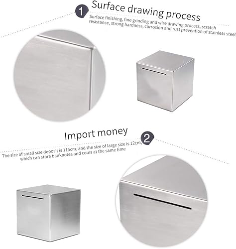 Miniatura 7 de Alcancía segura, caja fuerte de acero inoxidable, caja de ahorros para adultos y niños, solo puede ahorrar la alcancía que no se puede sacar, debe