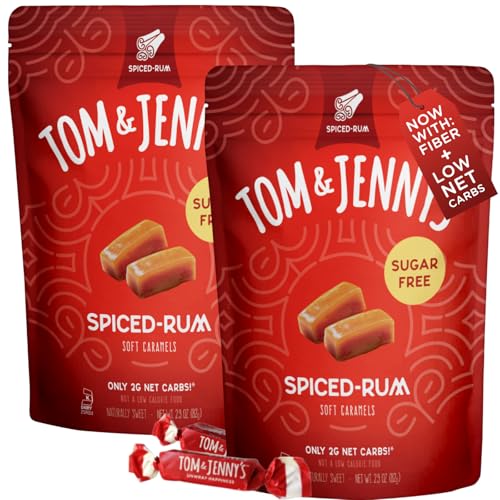 Tom & Jenny's Sugar Free Candy (Soft Caramel) with Spices and Vanilla - Low Net Carb Keto Candy - with Allulose and Maltitol - (Spiced Rum Caramel, 2-pack)