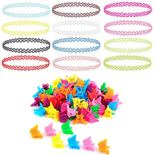 BodyJ4You 62PC Choker Necklace Butterfly Hair Clips Set Henna Tattoo Stretch Elastic Jewelry Teen Girl