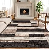 Superior Modern Rockwood Collection Area Rug, 8mm Pile Height with Jute Backing, Textured Geometric Brick Design, Anti-Static, Water-Repellent Rugs - Chocolate, 5' x 8' Rug