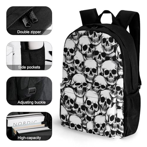 Large Capacity Cool Funny Goth Skulls Backpack, Women Men Portable Daypack for Hiking, Shopping, Fashion Comfy Shoulder Bag with Adjustable Strap3