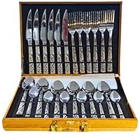 Kit Faqueiro Maleta De Talheres Inox 24 Peças Dourado Luxo Mesa Posta (PRATA)