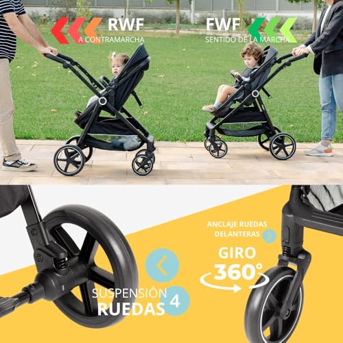 Poussette 2 en 1 - Modèle Versa - Interbaby | Poussette polyvalente avec siège réglable et nacelle rembourrée - De la naissance jusqu'à 48 mois ou 22 kg. – Image 3