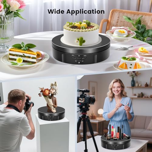 Elektrischer Drehteller, 14.6CM 360° Drehung & Wiederaufladbarer Elektrischer Drehbarer, 10KG Last Motorisierter Drehständer mit 5 Hintergrundtafeln zur Präsentation von Schmuck, Uhren (Schwarz)