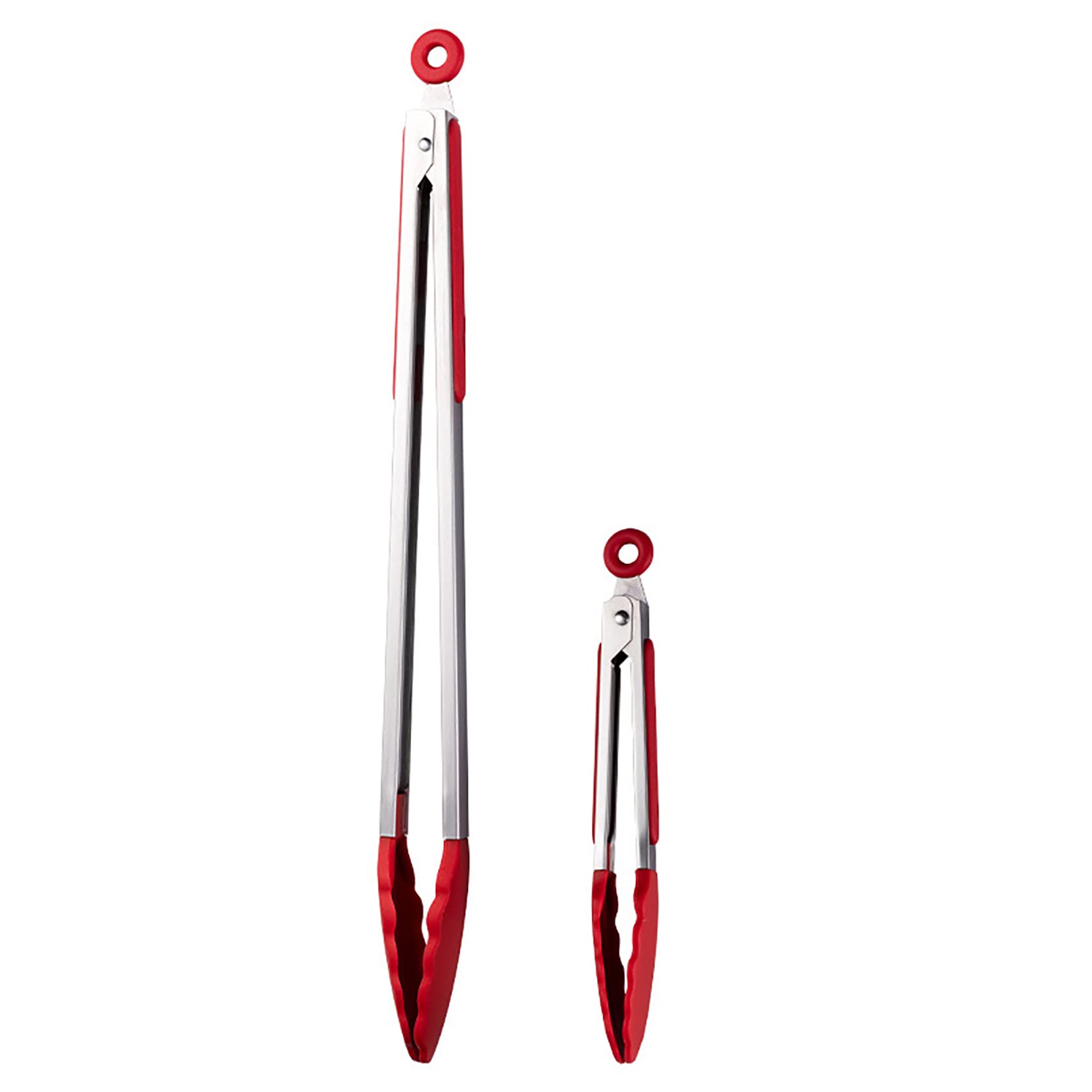 UPTALY 2pcs Red Serving Tongs with Silicone Heads (18'', 8.3''), Extra Long Grill Tong, Stainless Steel Barbecue Tongs with Lengthened Handle, Small Sized Food Pliers for Cooking, BBQ, Buffet