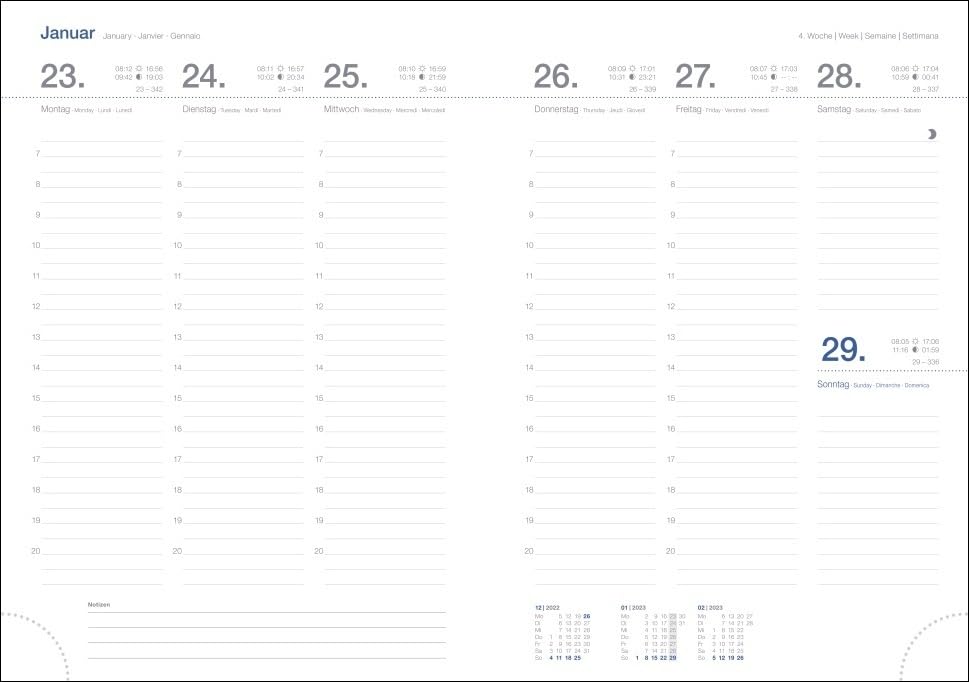 Wochen-Cheftimer A5. Blauer Terminkalender 2023. Buch-Kalender mit Lesebändchen und Eckperformation. Wattierter Taschenkalender zum Planen von Terminen.