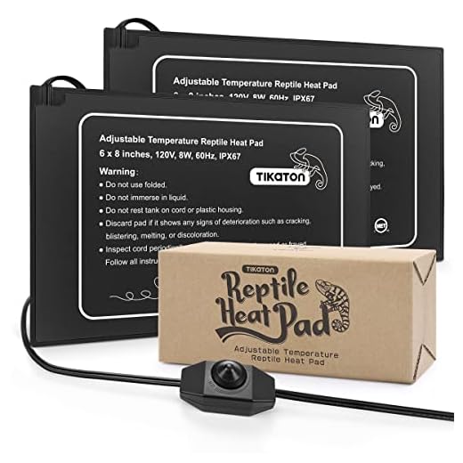 Tikaton Reptile Heat Pad - Adjustable Temperature Under Tank Heater for 10-20gal/30-40gal Tank, Terrarium Heat Mat for Turtle/Snake/Lizard/Frog/Spider/Plant Box (2 Pack-6" X 8")