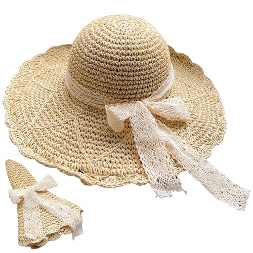 Cndiyald Straw Hats for Women, Wide Brim Womens Sun Hat with Bow-Knot, Foldable Beach Hat, UV Protection Summer Hats for Women Beige