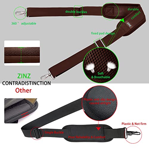 Image of ZINZ 79 inch Shoulder Strap, Extra-thick Fixed Cushion Pad and Dual Clasps Universal Replacement Strap with Metal Swivel Hooks for Laptop Bags, Luggage Bags, Camera, Crossbody (200cm,Brown)